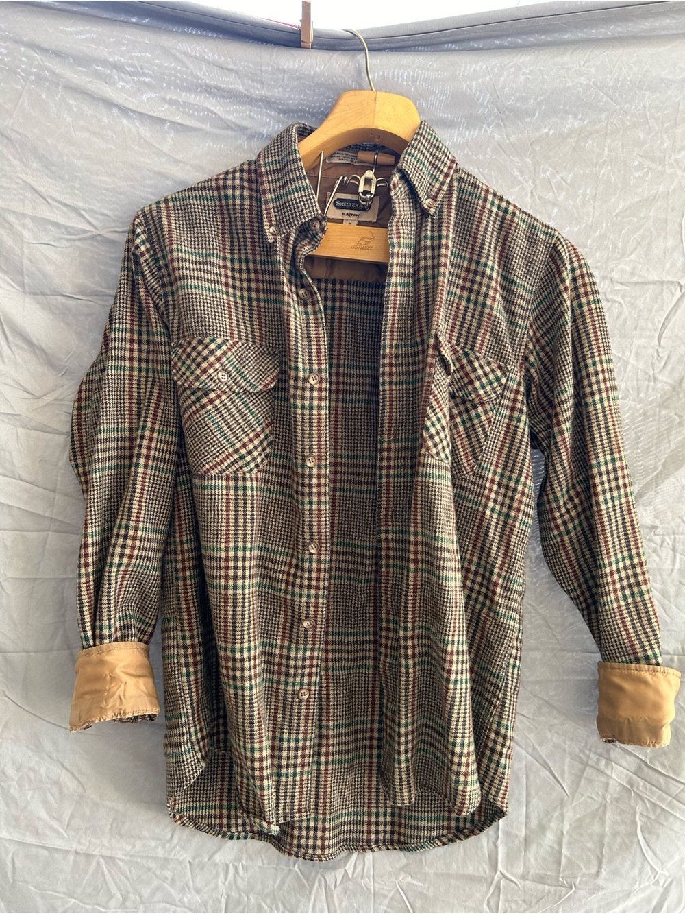 Women’s Plaid Button-Up Shirt with Tan Elbow Patches